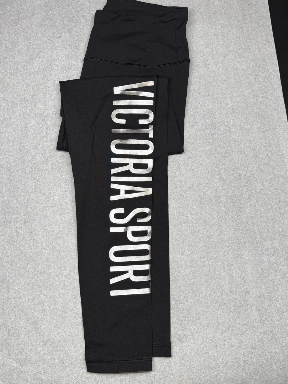 Victoria's Secret Black Leggings with Silver Victoria Sport Logo
